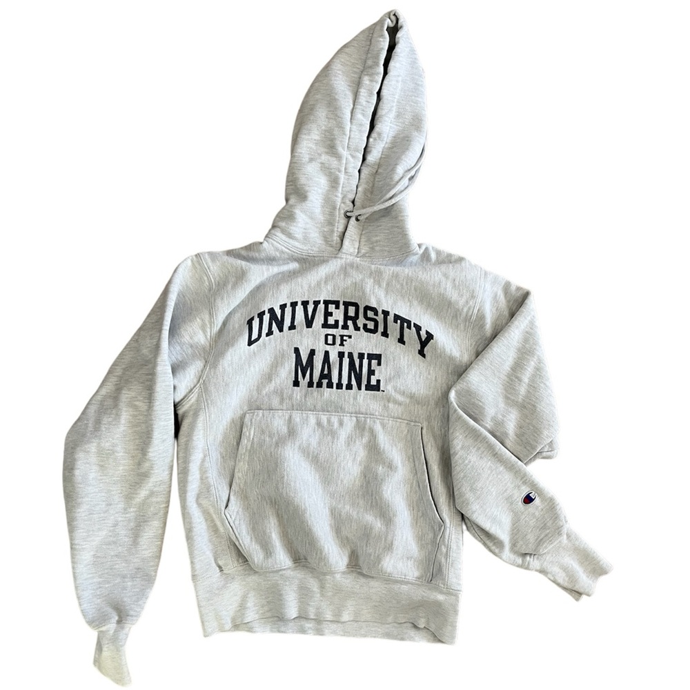Champion University of Maine Reverse Weave college Hoodie Sweatshirt light gray